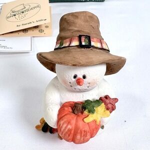 NWB VTG Sarahs Attic‎ SnowWonders Snowman Figurine November Pumpkin Leaves 1998